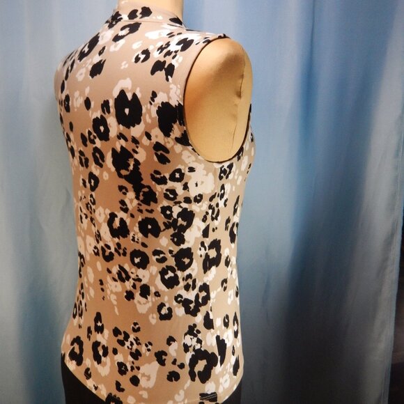 Calvin Klein Taupe/Black/White Sleeveless Knotted V-Neck Career Shell Extra Sm - Picture 5 of 11